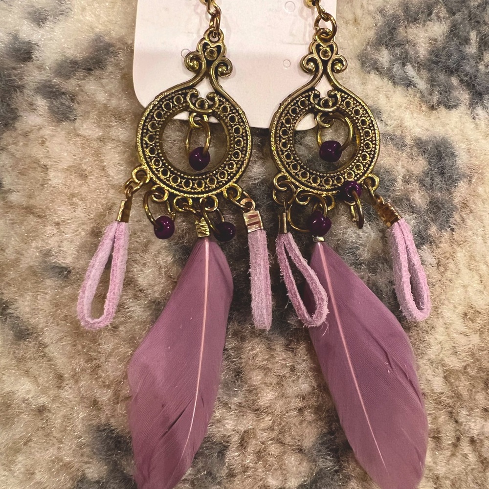 Pinkish purple faux fur drop earrings